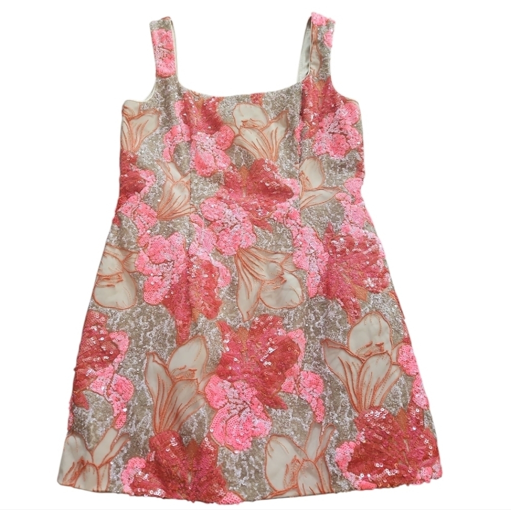 NWT Muse by Marchesa Romy Floral Sequin A-Line Mini Dress Sz 14 Pink Orange - Picture 8 of 15
